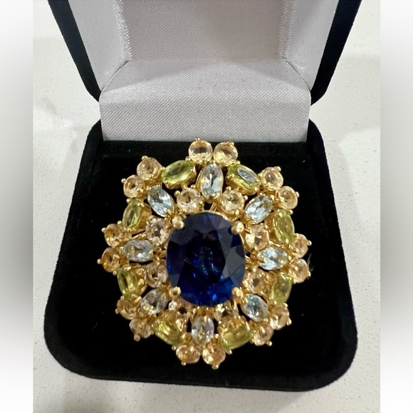 Jewelry - Magic Perfection Bold Statement Ring Blue Topaz 925 Gold Over Sterling Sz 6 New